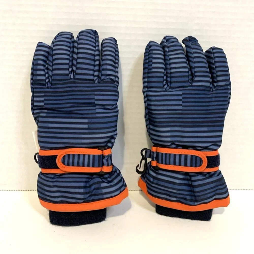 Thermolite Youth Snow Gloves Ski Snowboard Size YM Navy Blue Strip & Orange